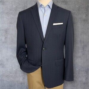 LANDS END Mens Navy Blazer Sport Coat 2-Button Casual Jacket 44R 100% Wool